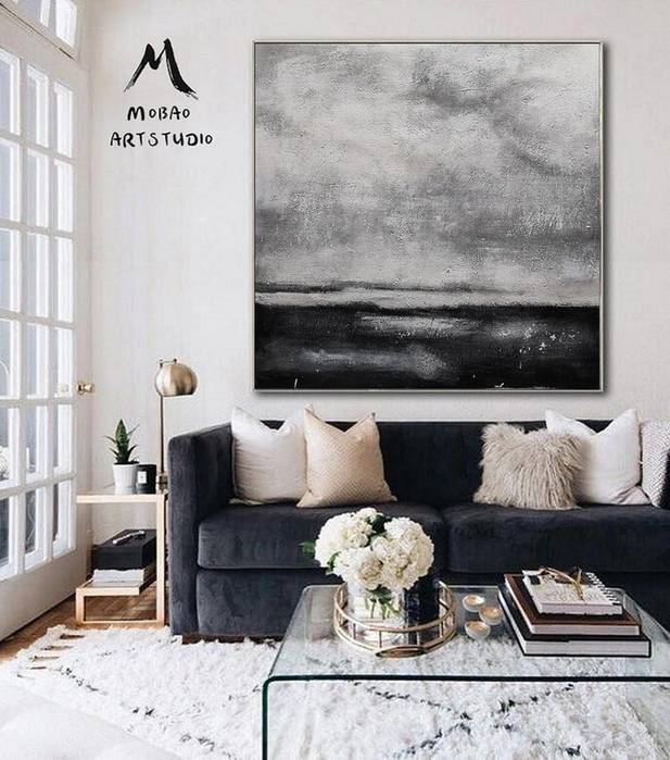 Black Original Hand-painted Size White Oil Abstract Canvas Wall Art 6G1DO